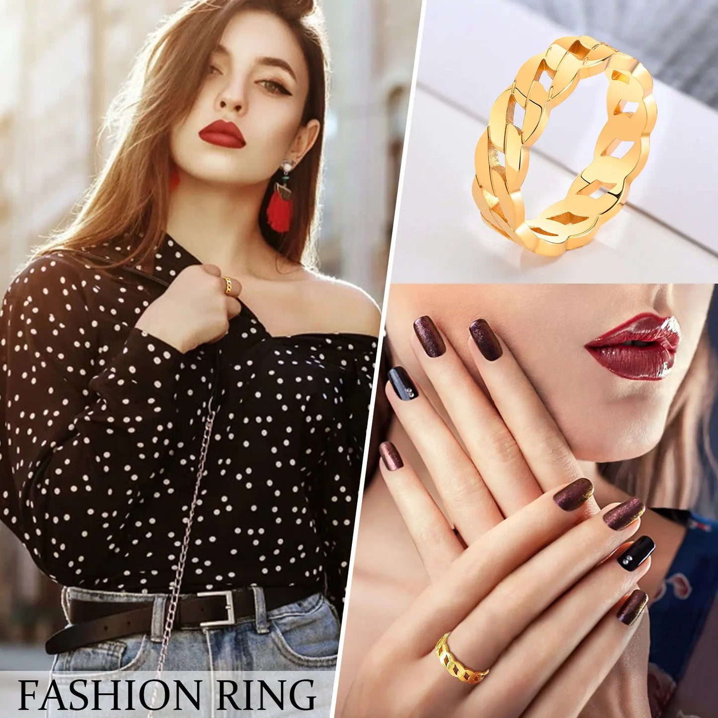 Women's Stainless Steel Chain Link Ring